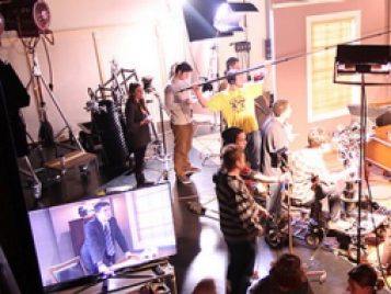 Overhead view of a student filming session 